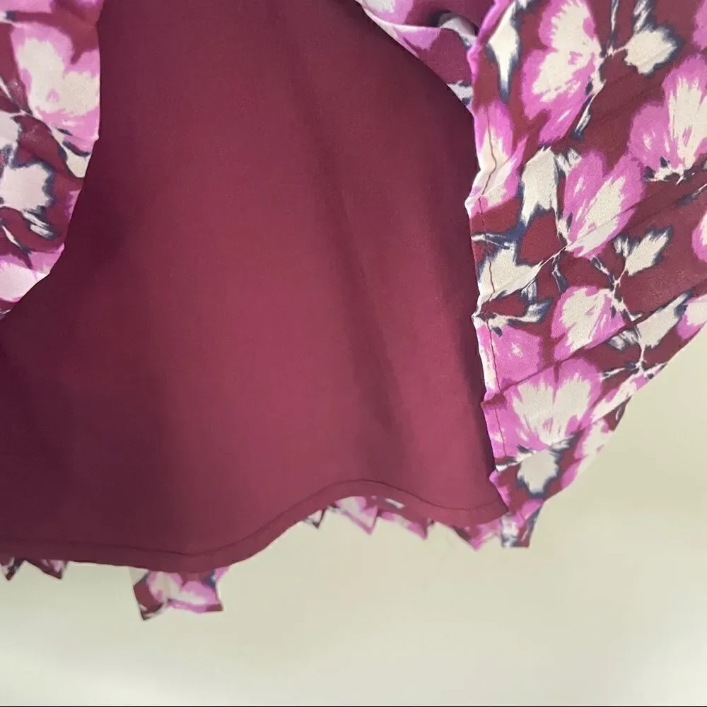 Banana Republic Purple Floral Short Sleeve Pleated Fit & Flare Dress
